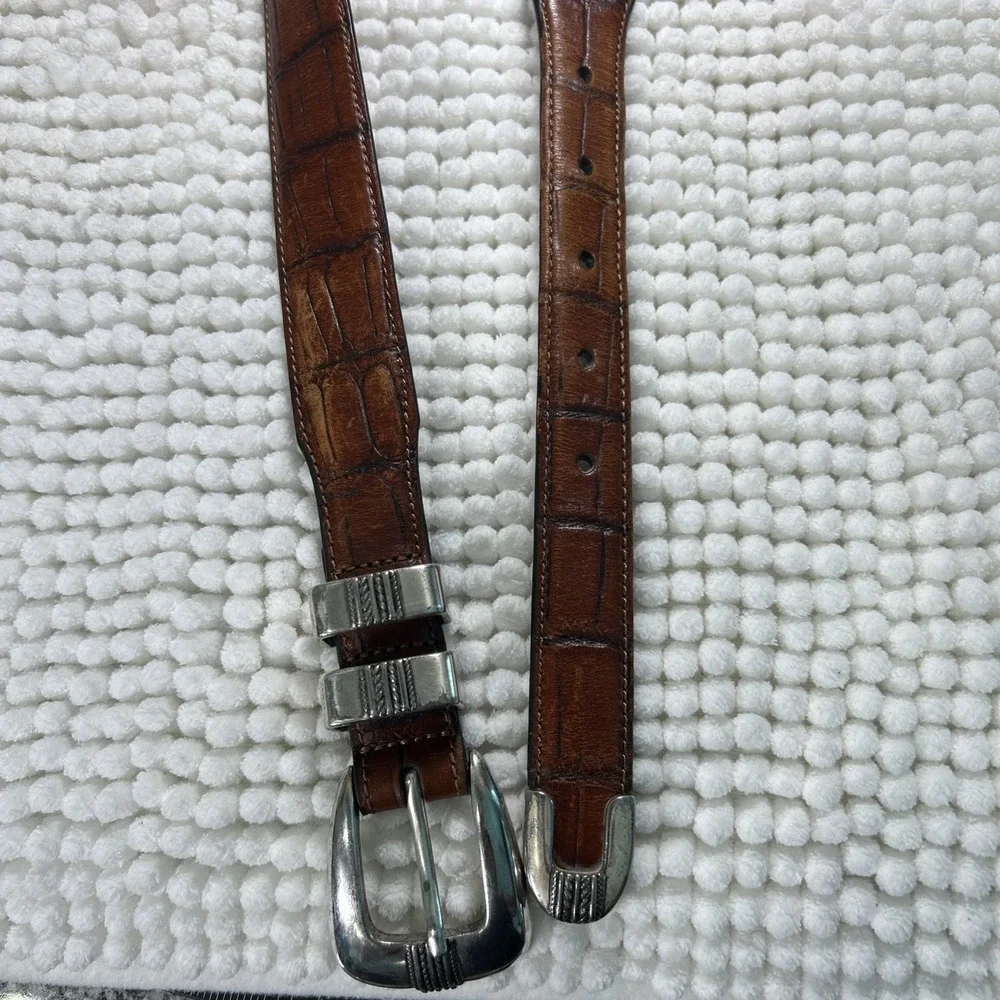 Jos A Bank Fine Italian Leather Belt 44 Croc Embossed Dress Golf Silver Tone